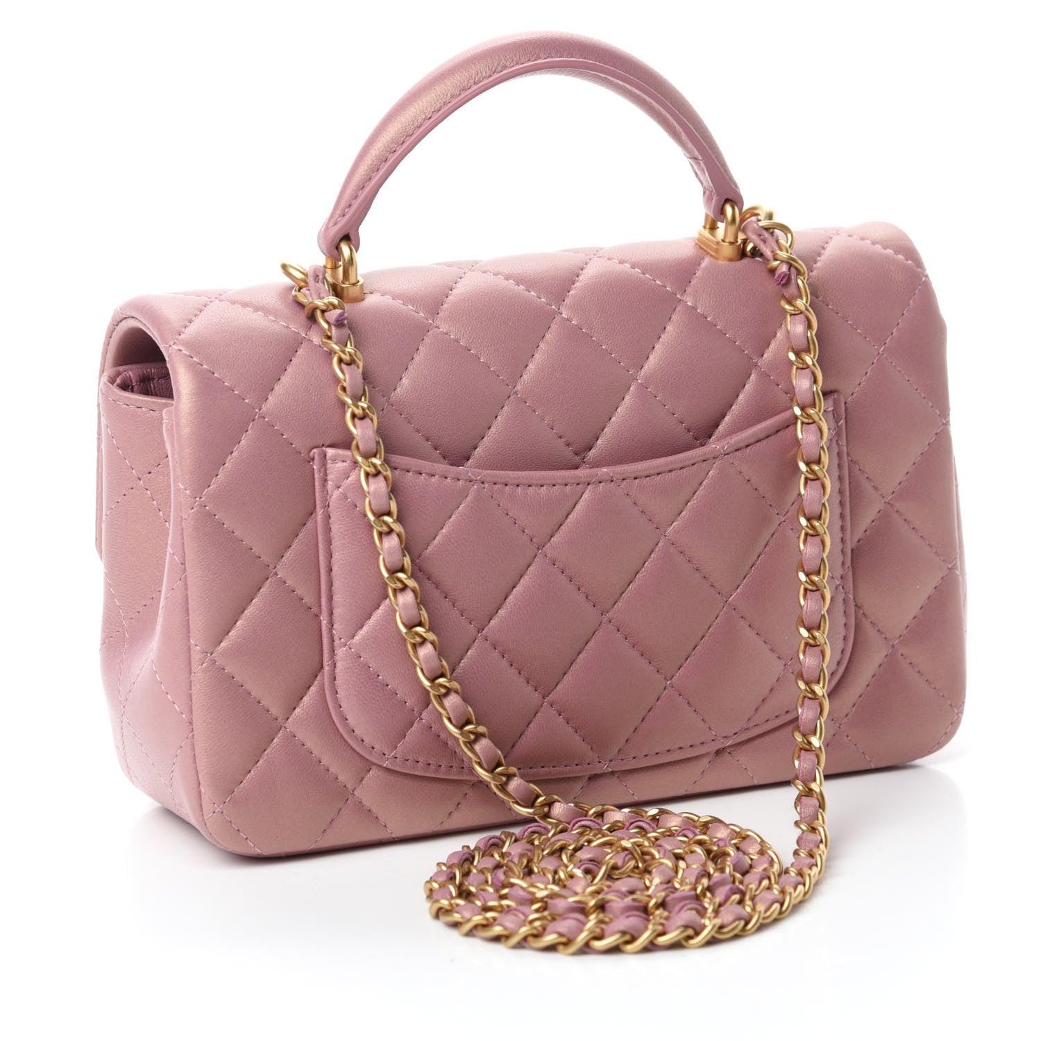 Chanel Iridescent Lambskin Quilted Mini Top Handle Rectangular Flap Pink 3 of 10