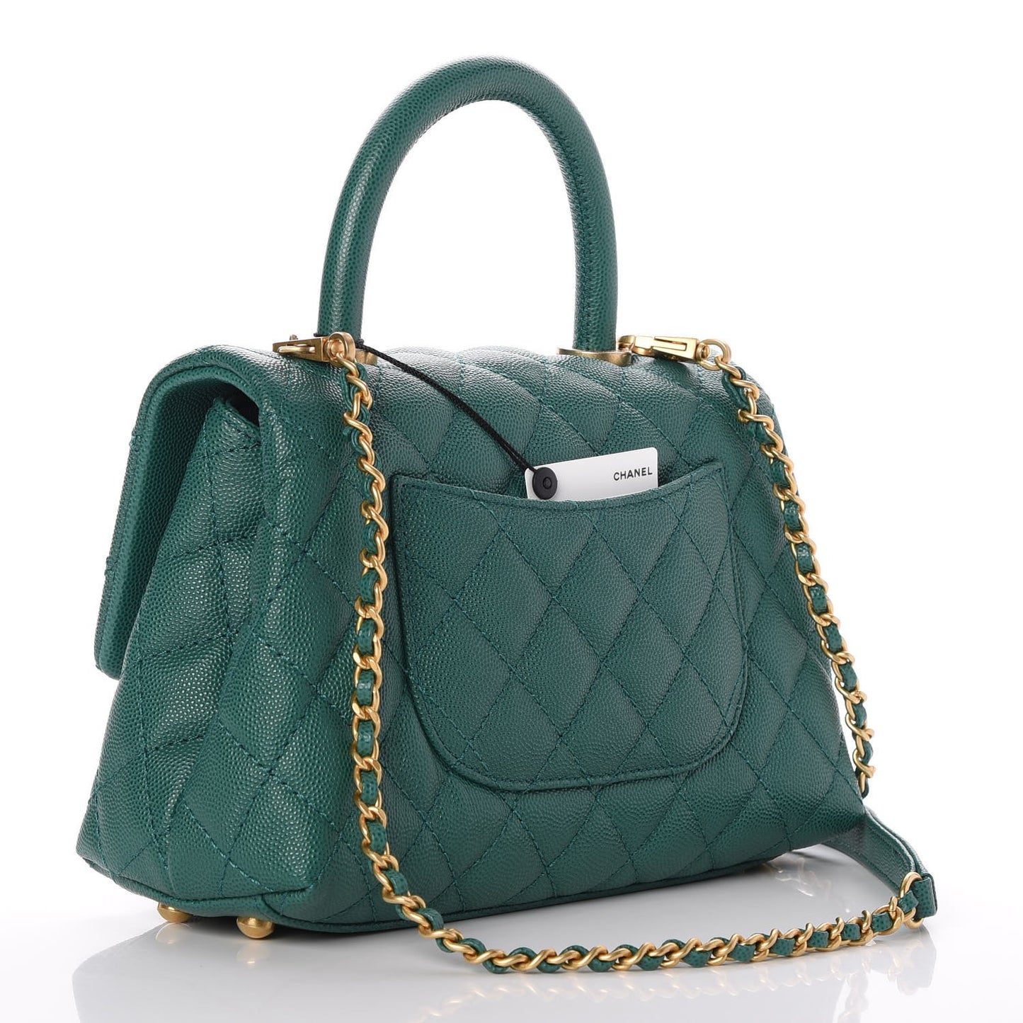 Caviar Quilted Mini Coco Handle Flap Green