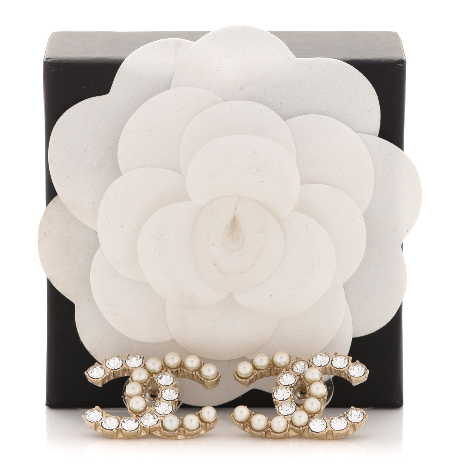 Chanel Crystal Pearl CC Dazzling Domino Earrings Gold 5 of 5