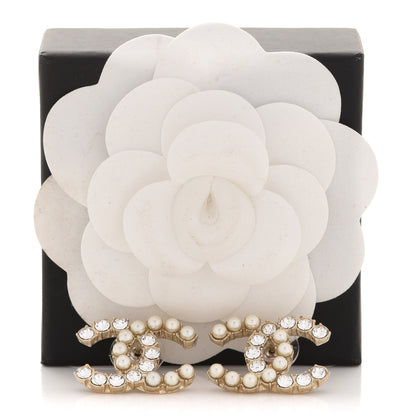 Chanel Crystal Pearl CC Dazzling Domino Earrings Gold 5 of 5