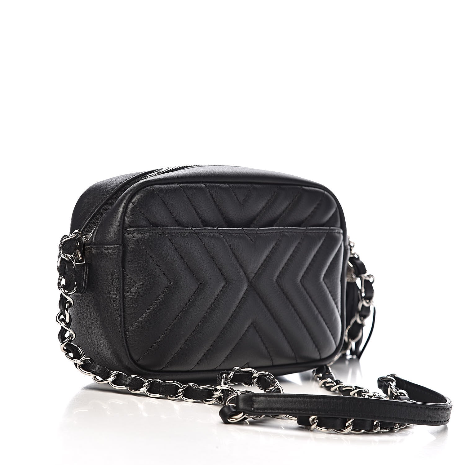 Chanel Lambskin Diagonal Chevron Quilted Tassel Camera Case Black 3 of 12