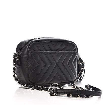 Chanel Lambskin Diagonal Chevron Quilted Tassel Camera Case Black 3 of 12