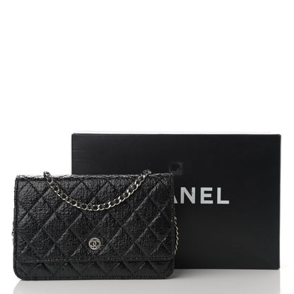 Chanel Distressed Patent Calfskin Quilted Wallet on Chain WOC Black 11 of 11