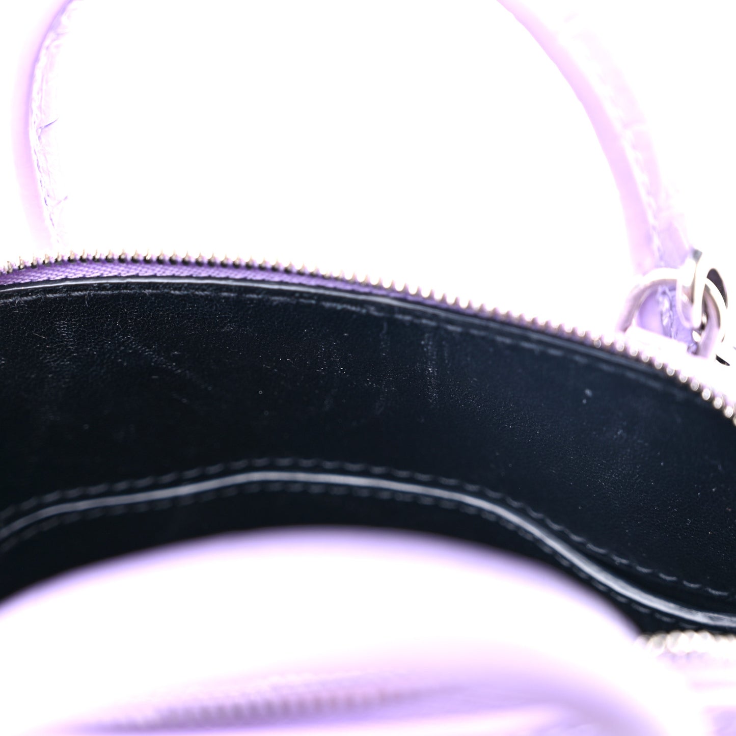 Shiny Calfskin Logo Crocodile Embossed XXS Ville Top Handle Bag Lilac White