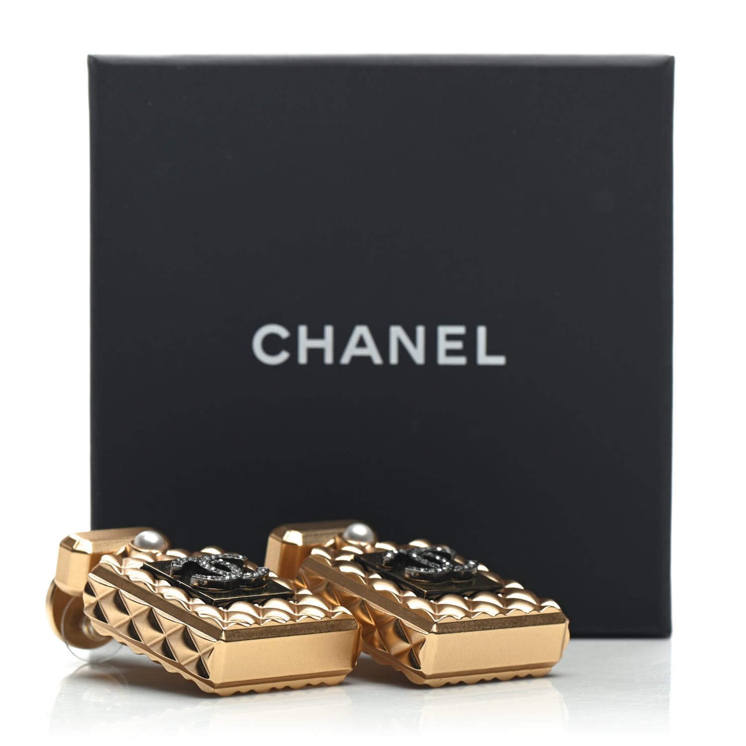 Chanel Crystal Pearl CC Perfume Bottle Drop Earrings Gold 5 of 5