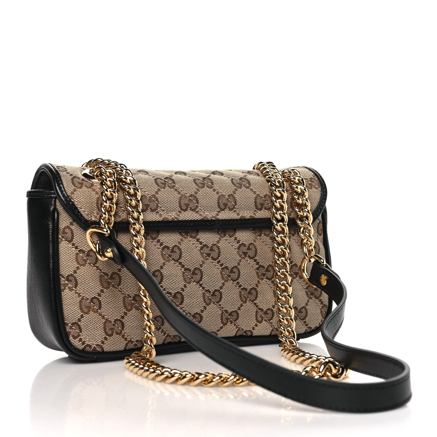 Gucci Monogram Matelasse Diagonal Mini GG Marmont Shoulder Bag Beige Black 3 of 9