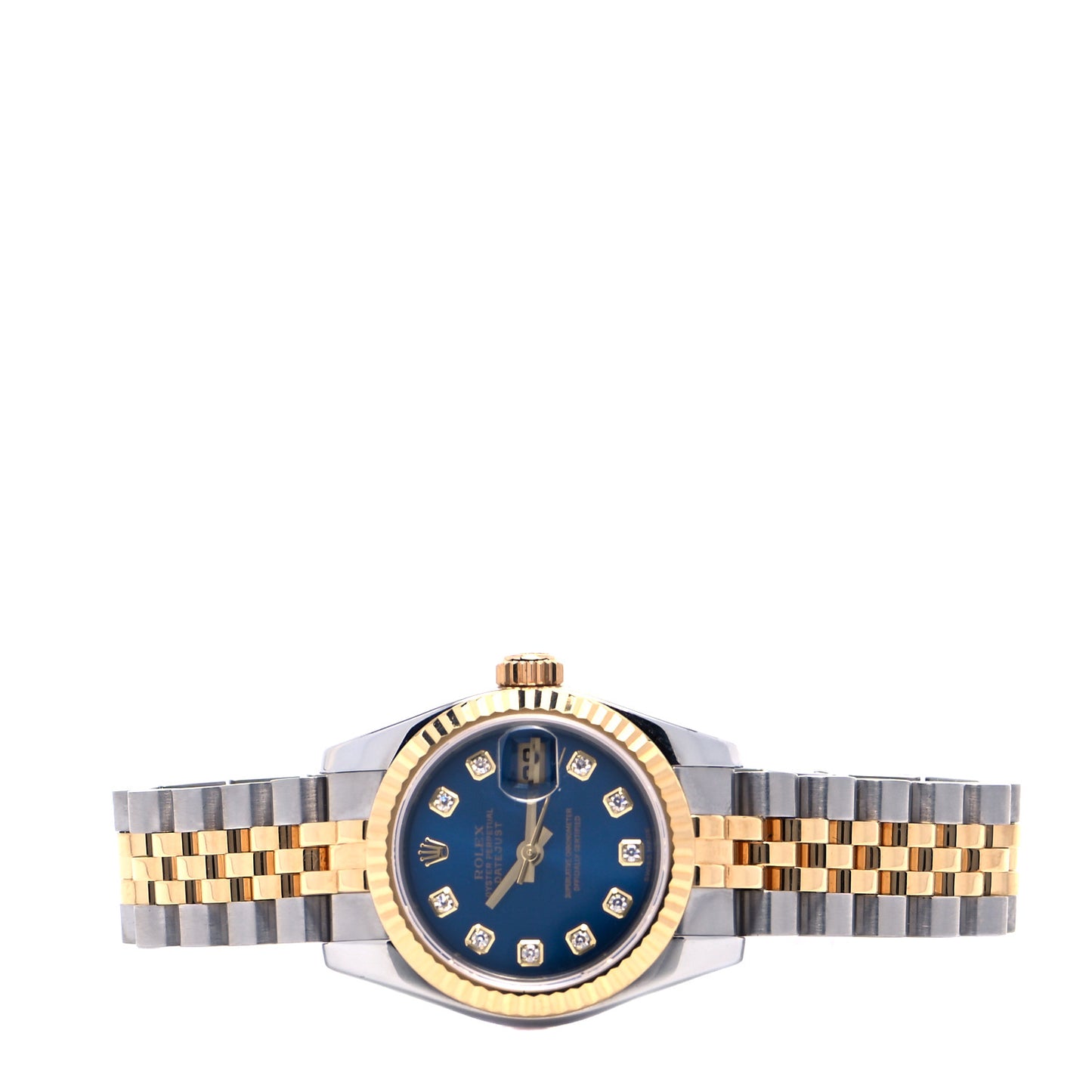 Stainless Steel 18K Yellow Gold Diamond 26mm Oyster Perpetual Datejust Watch Blue 179173