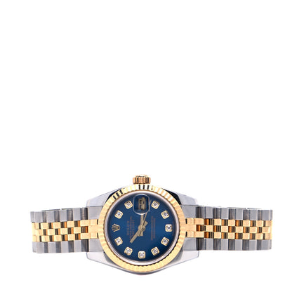 Rolex Stainless Steel 18K Yellow Gold Diamond 26mm Oyster Perpetual Datejust Watch Blue 179173 2 of 4