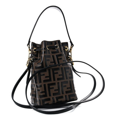 Fendi Vitello Liberty F is Fendi Bi-Color FF 1974 Embossed Mini Mon Tresor Bucket Bag Maya Black 3 of 12