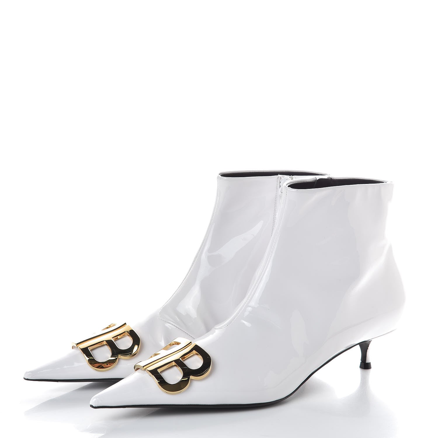 Balenciaga Patent BB Pointy Toe Ankle Booties 40 Optical White 3 of 10