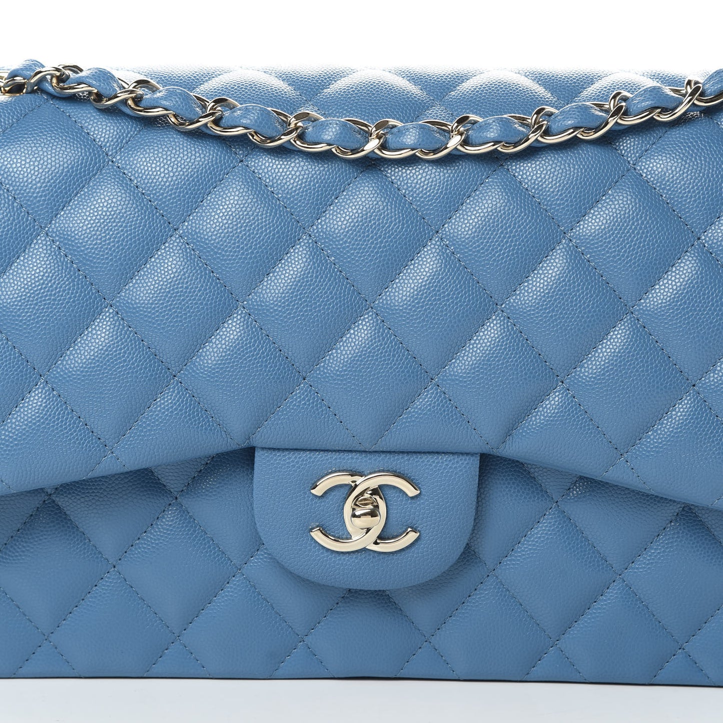 Caviar Quilted Jumbo Double Flap Blue
