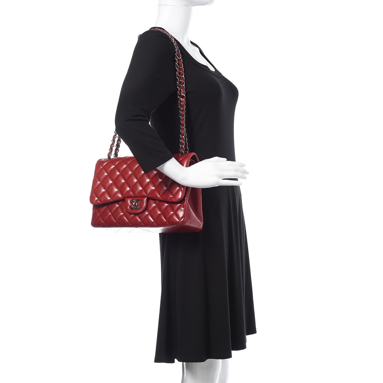 Chanel Lambskin Quilted Jumbo Double Flap Dark Red 2 of 19