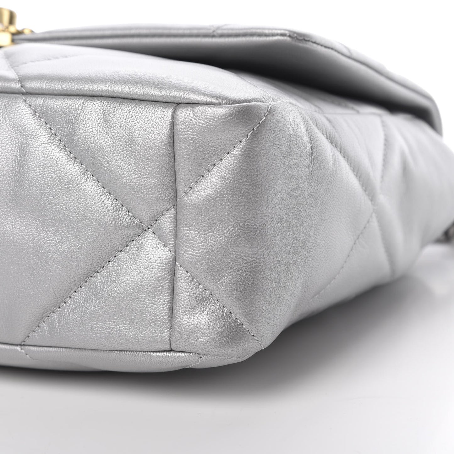 Metallic Goatskin Quilted Large 19 Flap Silver