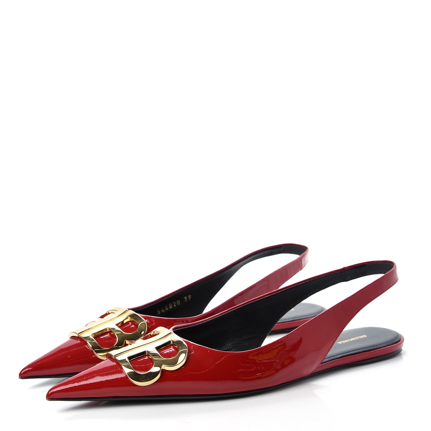 Patent BB Knife Pointy Toe Slingback Flats 39 Rouge Cardinal