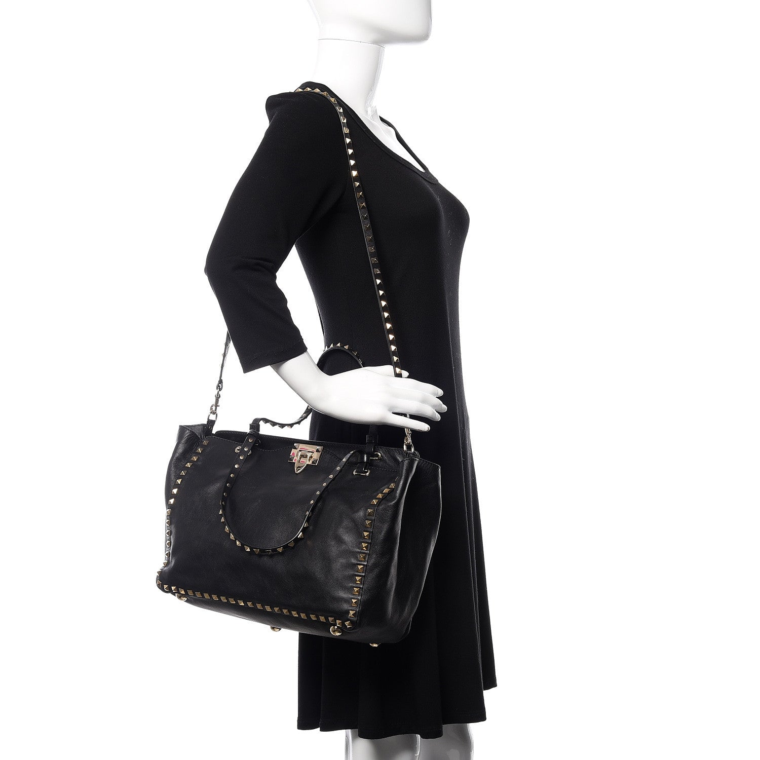 Valentino Garavani Vitello Medium Rockstud Tote Black 2 of 10