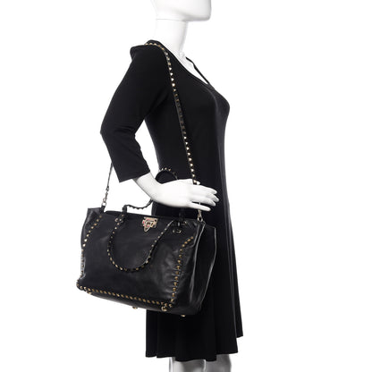 Valentino Garavani Vitello Medium Rockstud Tote Black 2 of 10