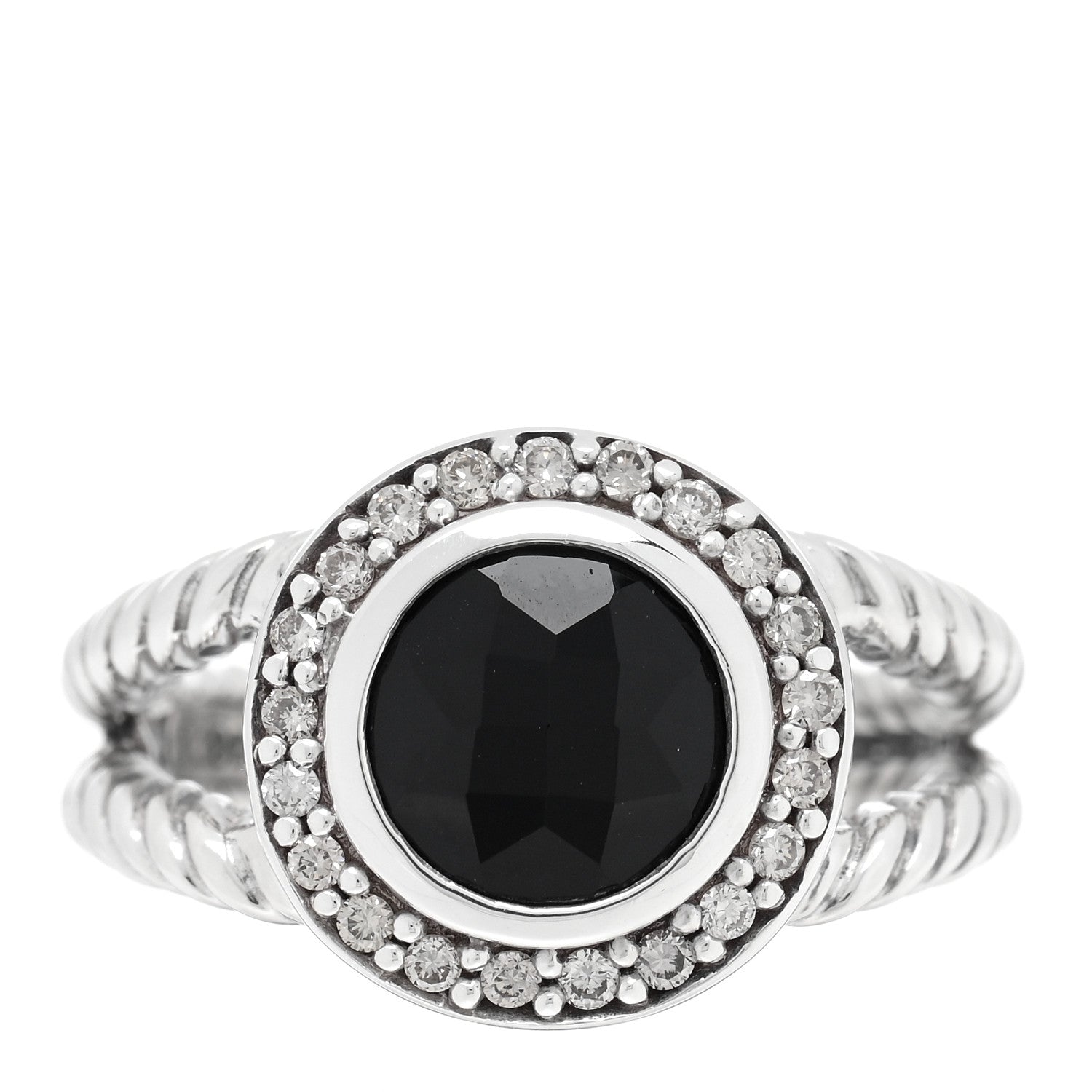 David Yurman Sterling Silver Diamond Black Onyx 8mm Petite Cerise Ring 52 6 1 of 4