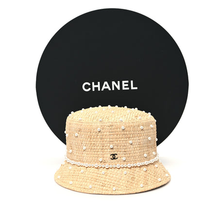 Chanel Straw Pearl Logo Bucket Hat L Beige 9 of 9