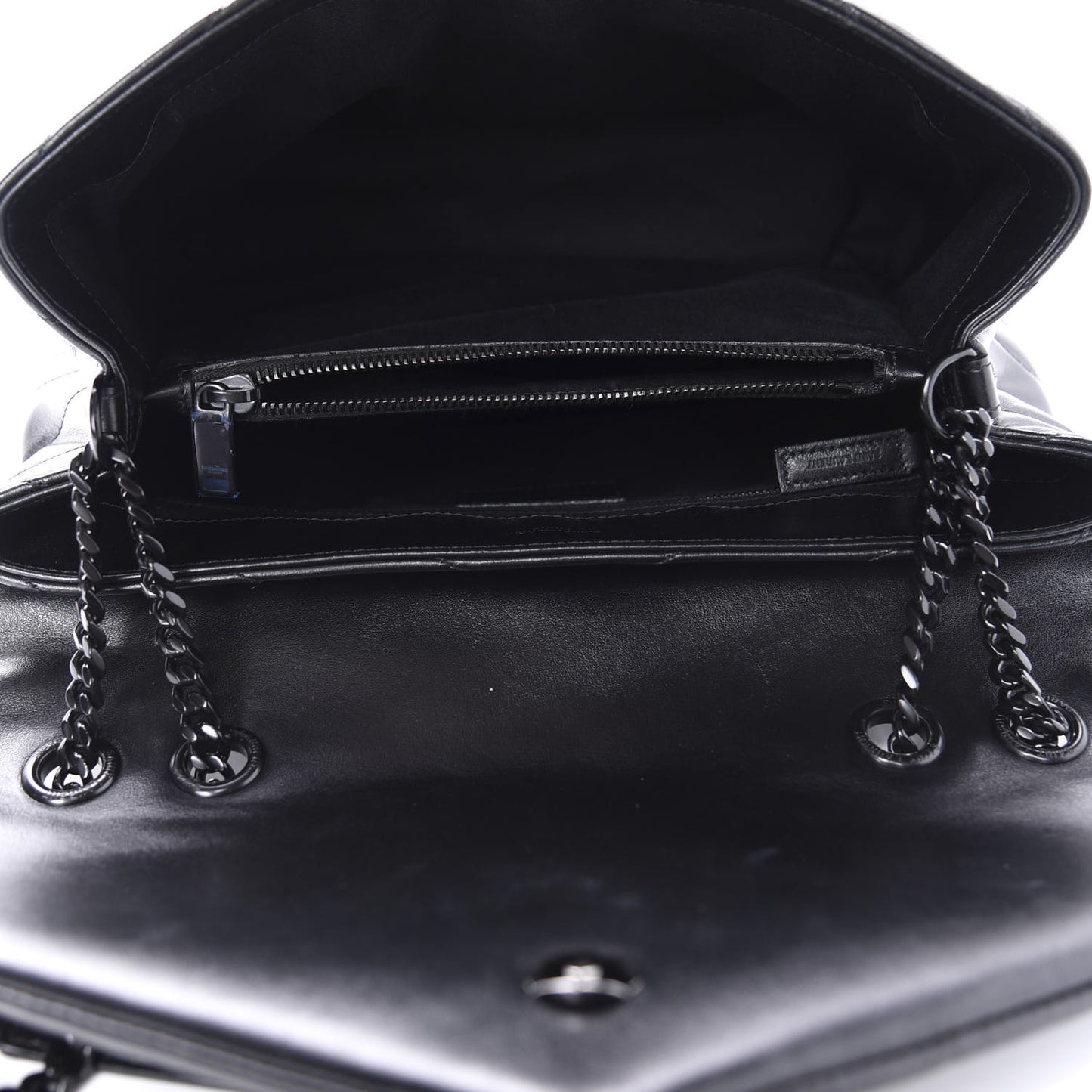 Calfskin Y Quilted Monogram Medium Loulou Chain Satchel Black
