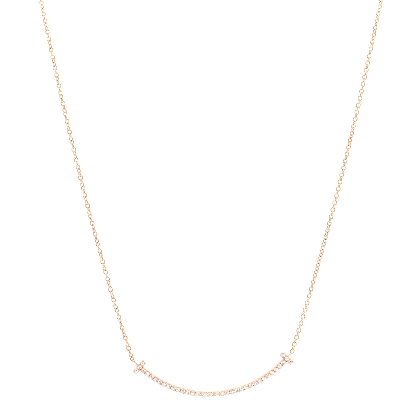 18K Rose Gold Diamond Small T Smile Pendant Necklace
