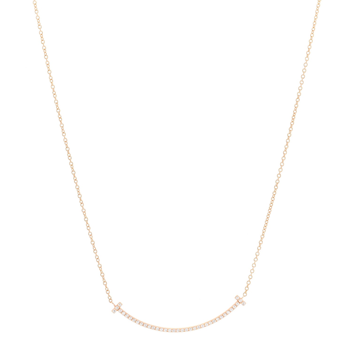 Tiffany 18K Rose Gold Diamond Small T Smile Pendant Necklace 1 of 6
