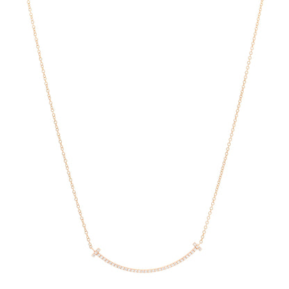 Tiffany 18K Rose Gold Diamond Small T Smile Pendant Necklace 1 of 6