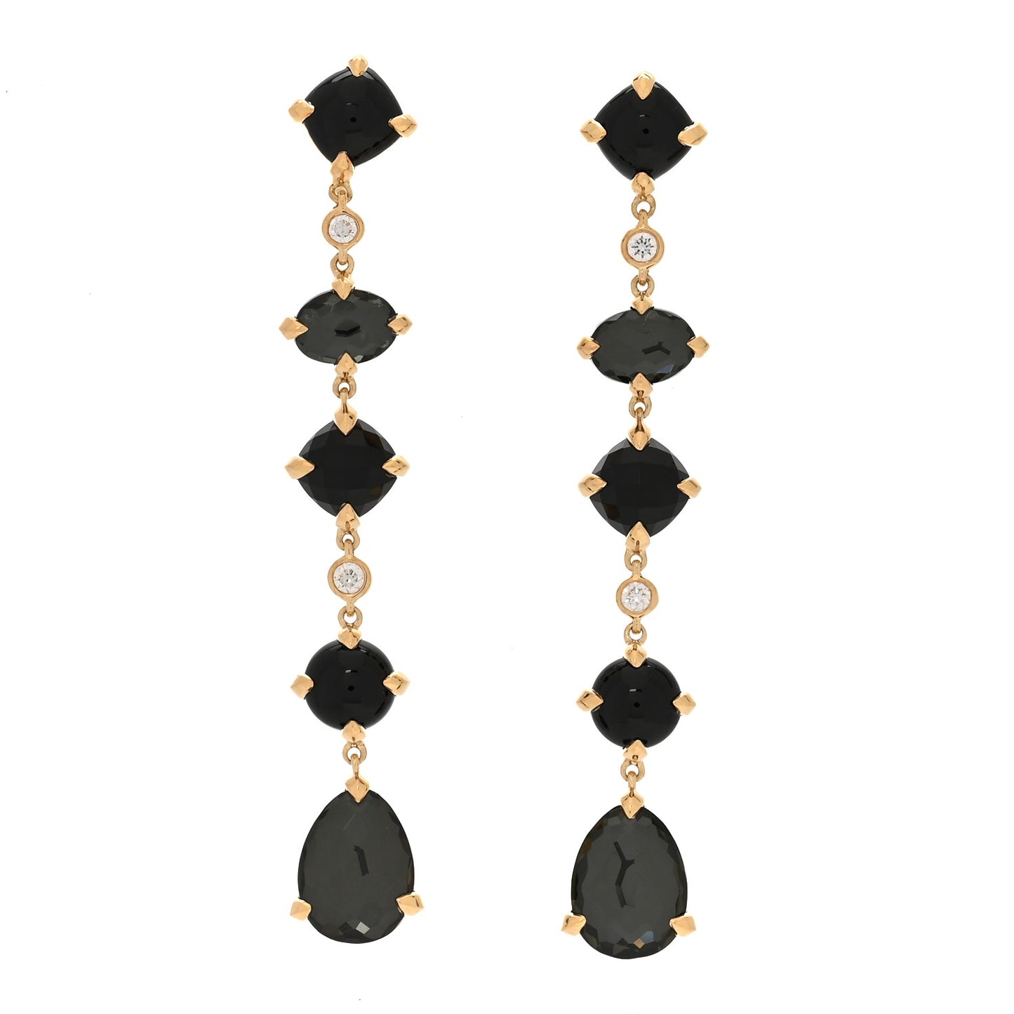 18K Yellow Gold Diamond Black Onyx Black Orchid Chatelaine Drop Earrings