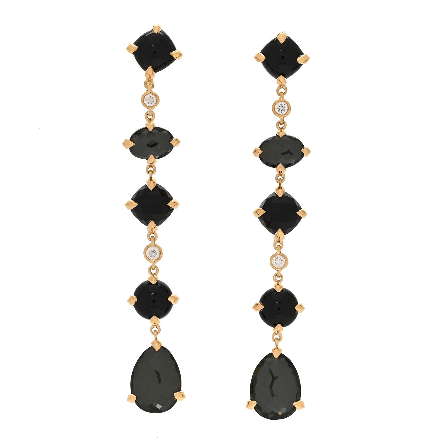 David Yurman 18K Yellow Gold Diamond Black Onyx Black Orchid Chatelaine Drop Earrings 1 of 4