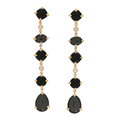 David Yurman 18K Yellow Gold Diamond Black Onyx Black Orchid Chatelaine Drop Earrings 1 of 4