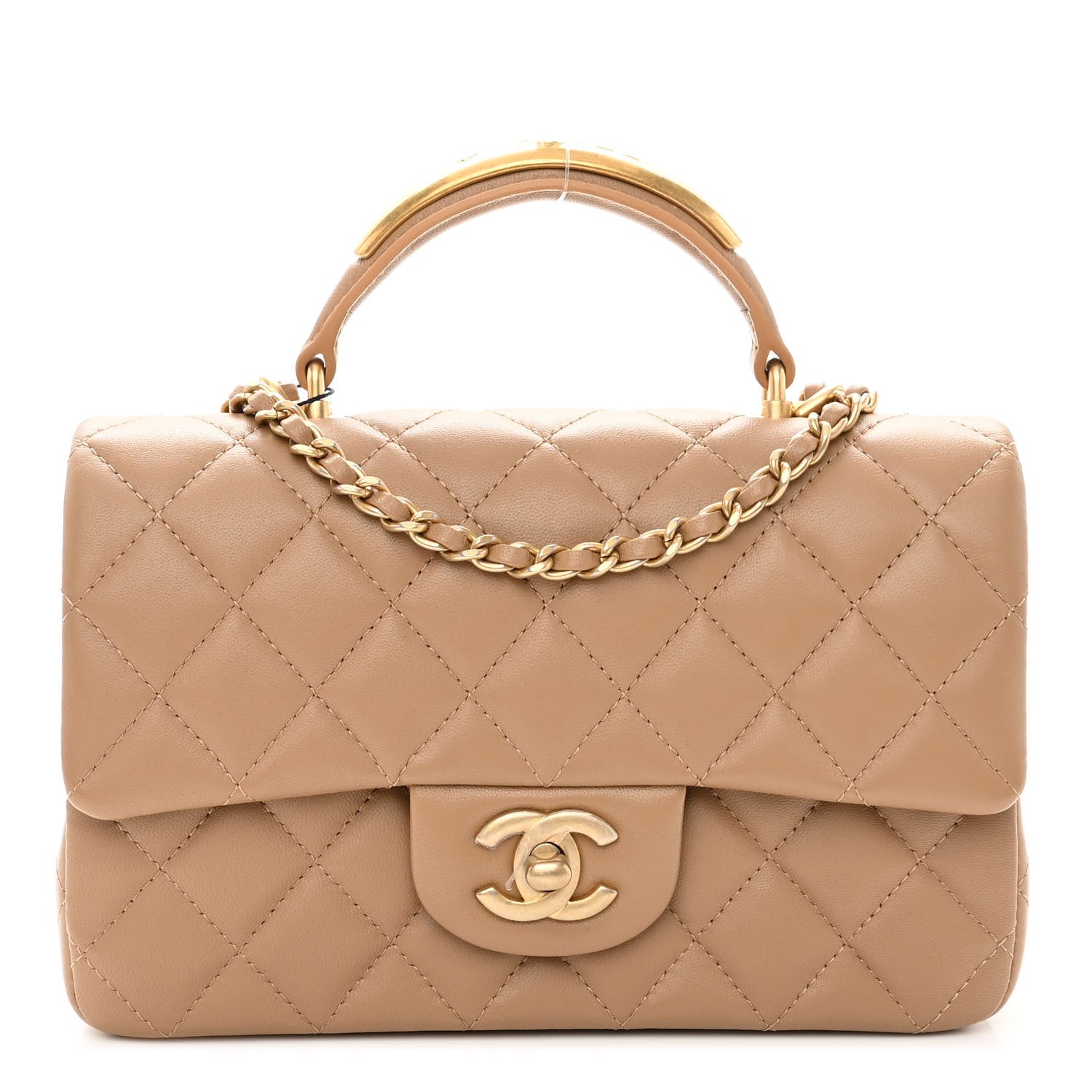 Chanel Lambskin Quilted Mini Top Handle Rectangular Flap Beige 1 of 11