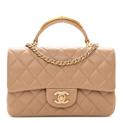 Chanel Lambskin Quilted Mini Top Handle Rectangular Flap Beige 1 of 11