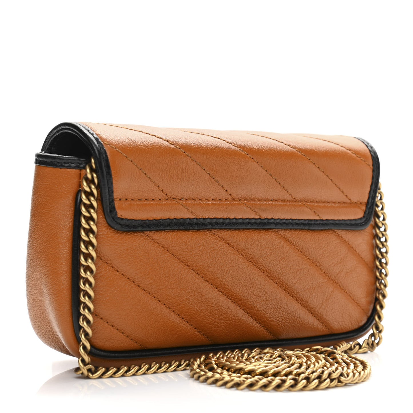 Vintage Effect Calfskin Matelasse Diagonal Super Mini Torchon GG Marmont Shoulder Bag Cognac