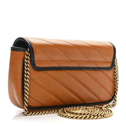 Gucci Vintage Effect Calfskin Matelasse Diagonal Super Mini Torchon GG Marmont Shoulder Bag Cognac 3 of 13