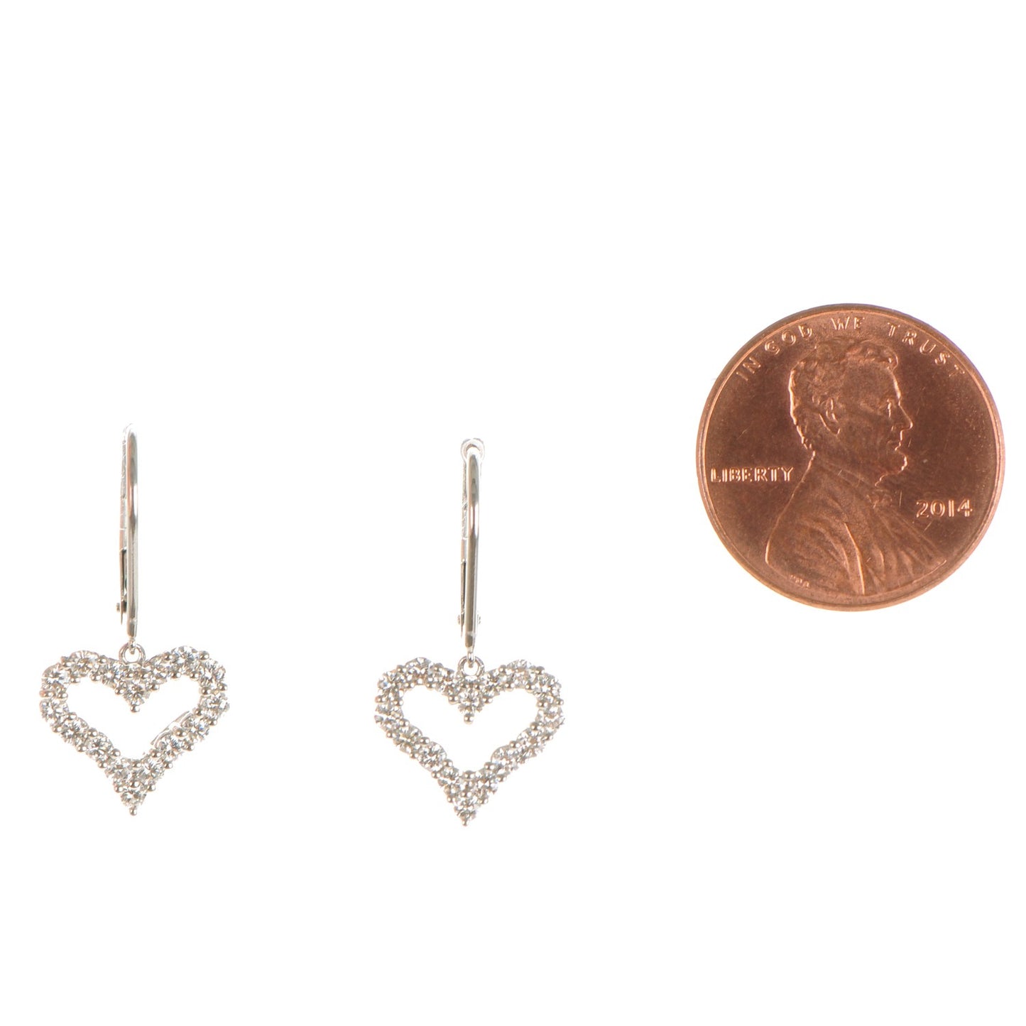 Platinum Diamond Heart Drop Earrings
