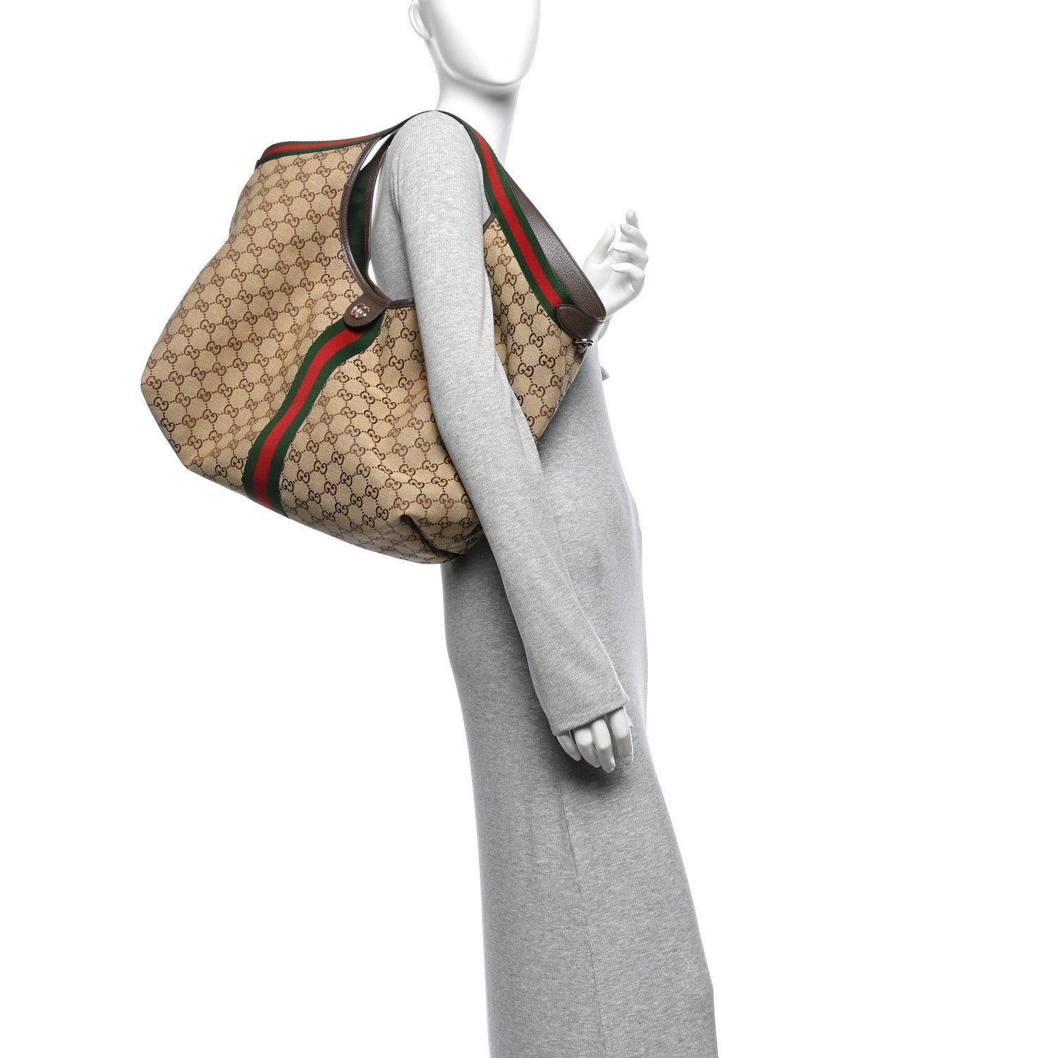 Gucci GG Monogram Web Large Giglio Tote Beige Brown 2 of 10