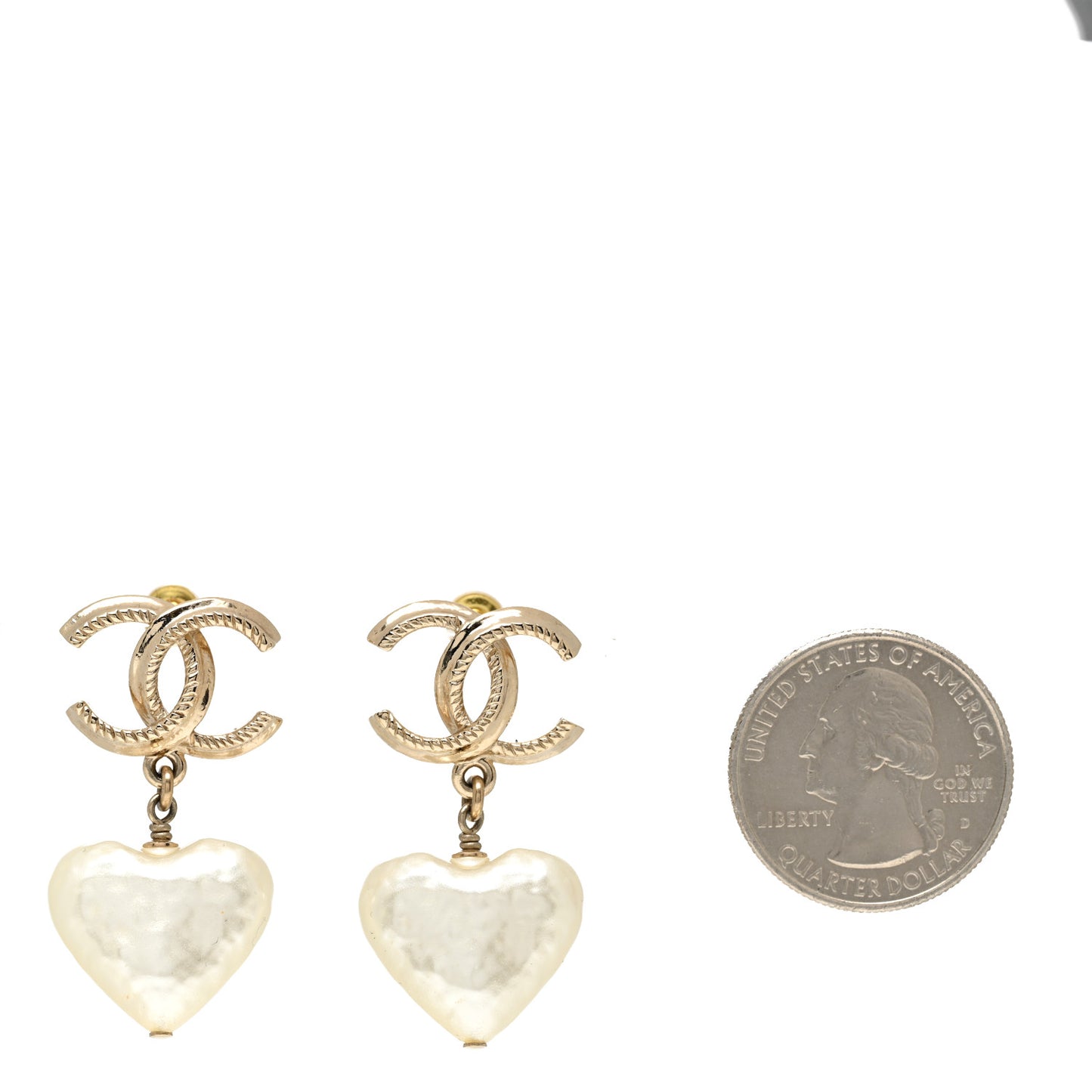Pearl CC Heart Drop Earrings Gold