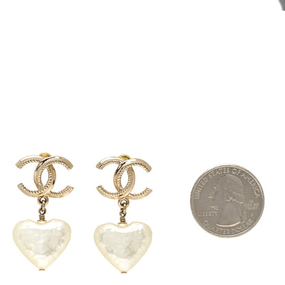 Chanel Pearl CC Heart Drop Earrings Gold 2 of 5