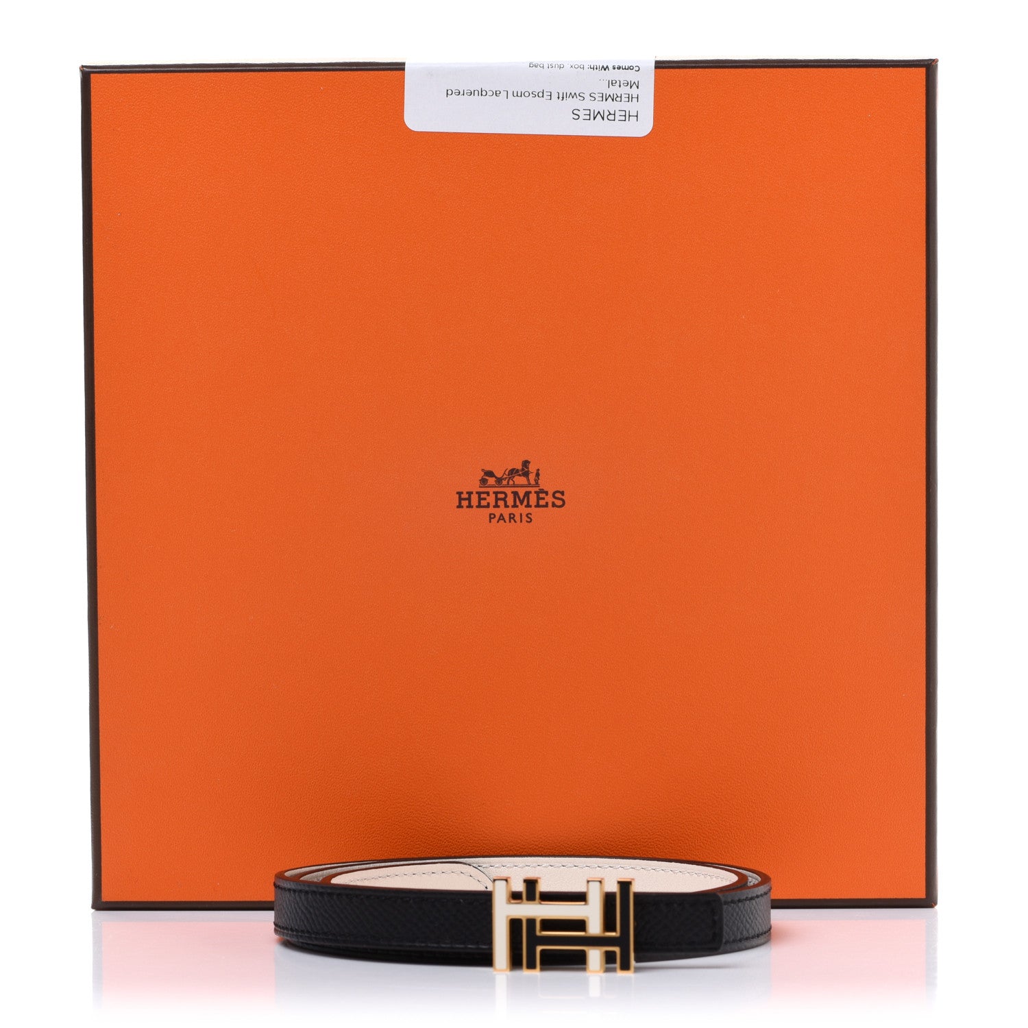 Hermes Swift Epsom Lacquered Metal 13mm Au Carre Double H Belt 70 White Black 8 of 8