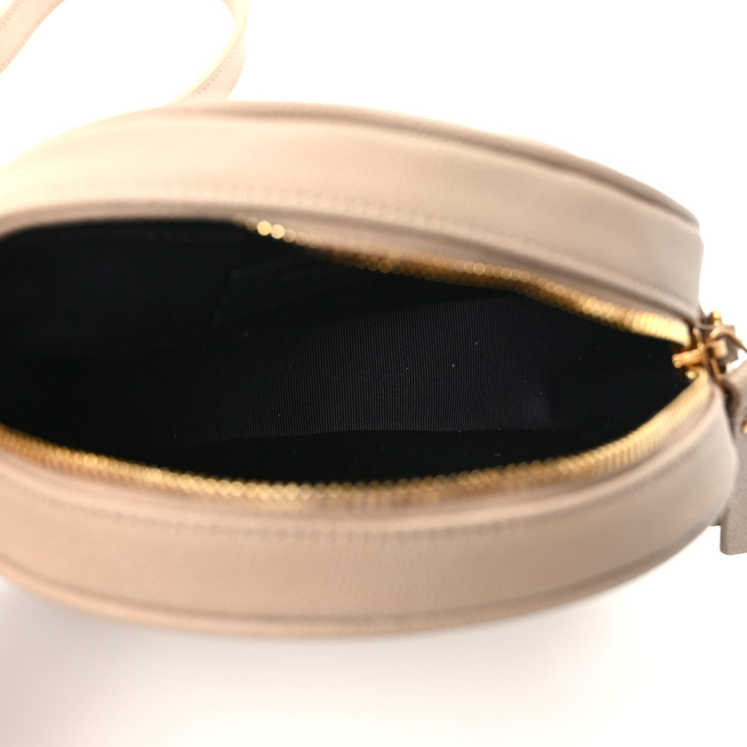 Saint Laurent Grain De Poudre Matelasse Chevron Quilted Round Vinyle Camera Bag Dark Beige 5 of 9