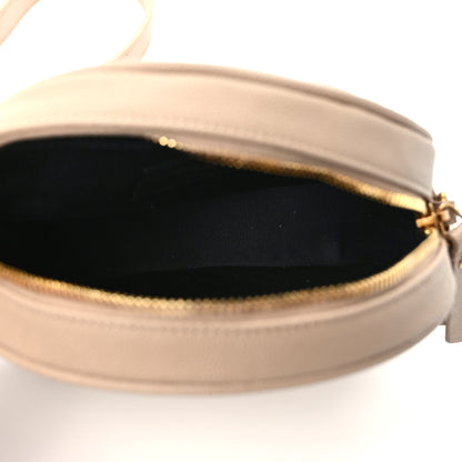 Saint Laurent Grain De Poudre Matelasse Chevron Quilted Round Vinyle Camera Bag Dark Beige 5 of 9
