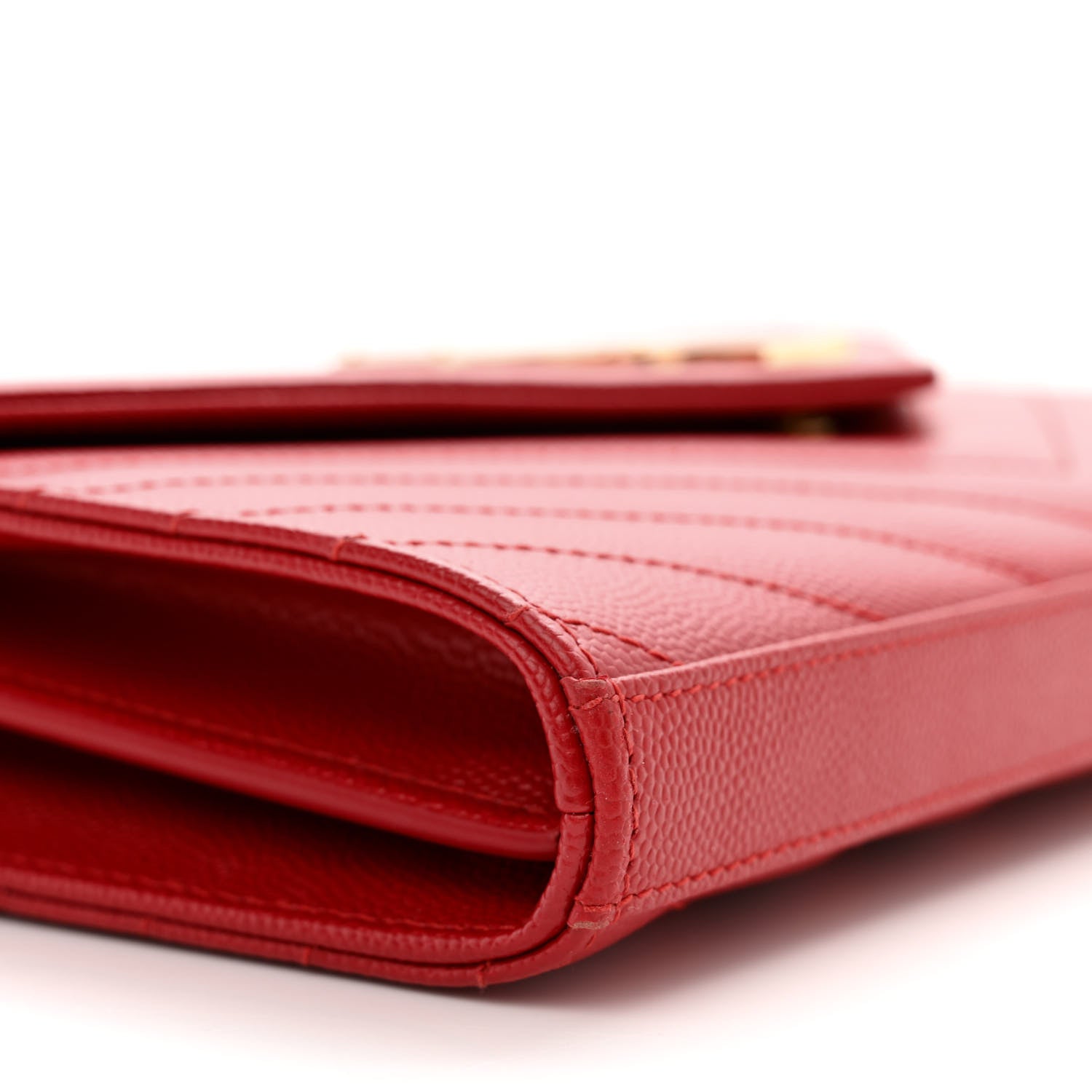 Saint Laurent Grain De Poudre Matelasse Chevron Monogram Chain Wallet New Red 10 of 14