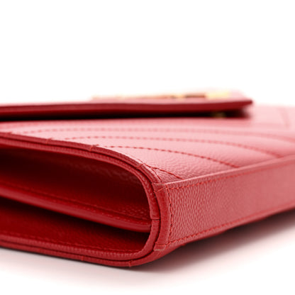 Saint Laurent Grain De Poudre Matelasse Chevron Monogram Chain Wallet New Red 10 of 14