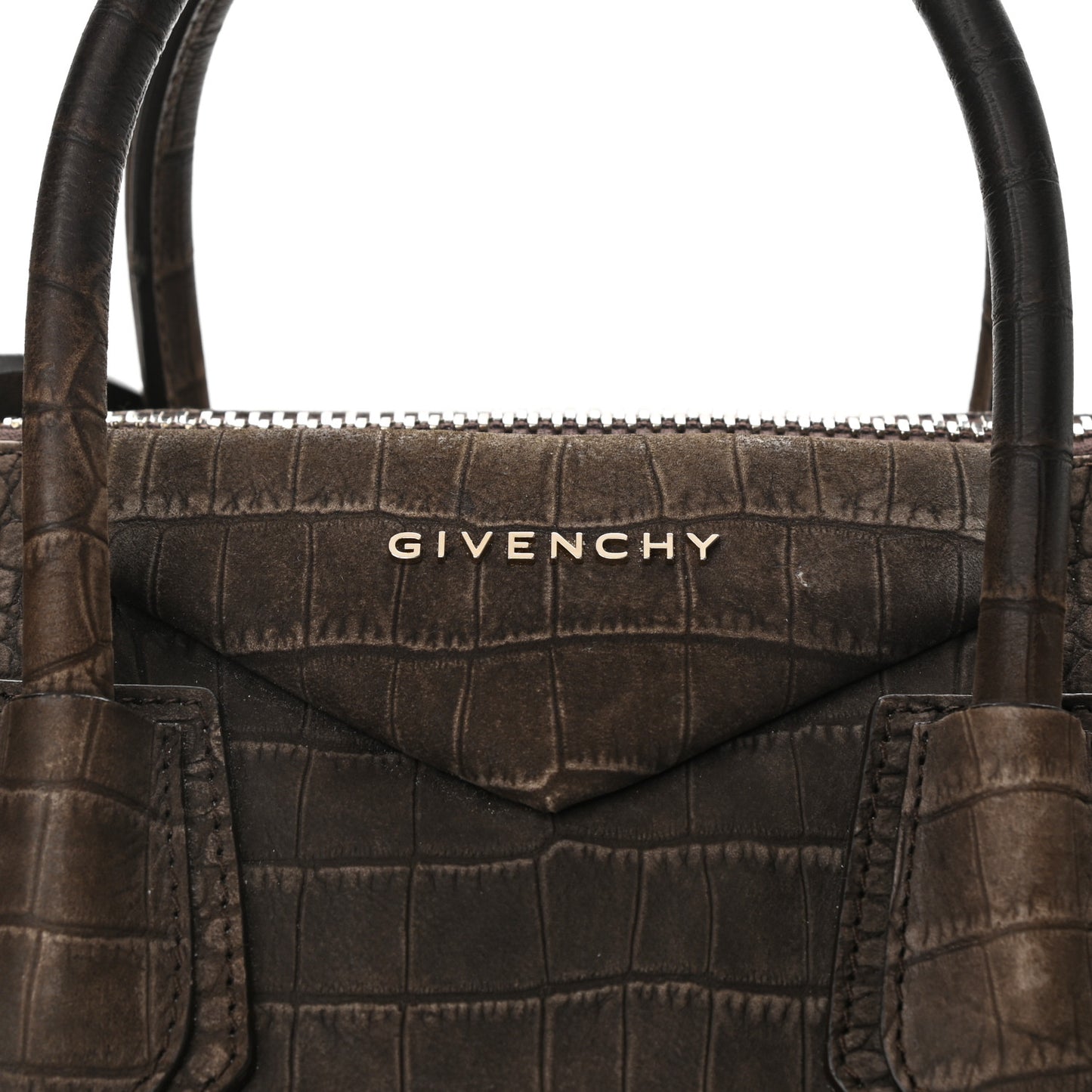 Nubuck Crocodile Embossed Medium Antigona Brown
