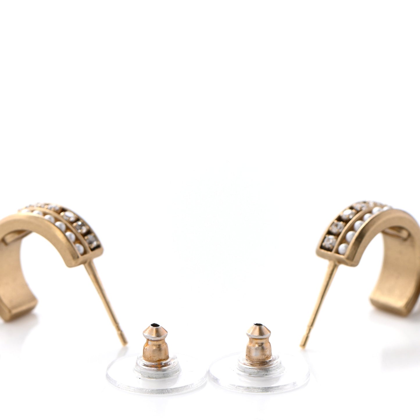 Crystal Pearl CC Hoop Drop Earrings Gold