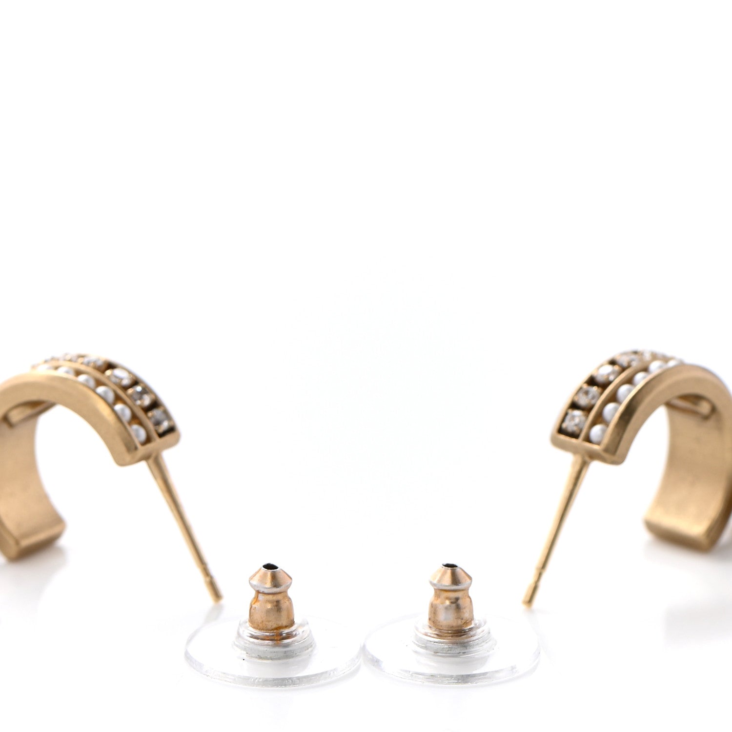 Chanel Crystal Pearl CC Hoop Drop Earrings Gold 3 of 4