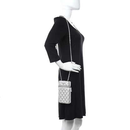 Chanel Metallic Lambskin Quilted Phone Holder With Chain Silver 2 of 10