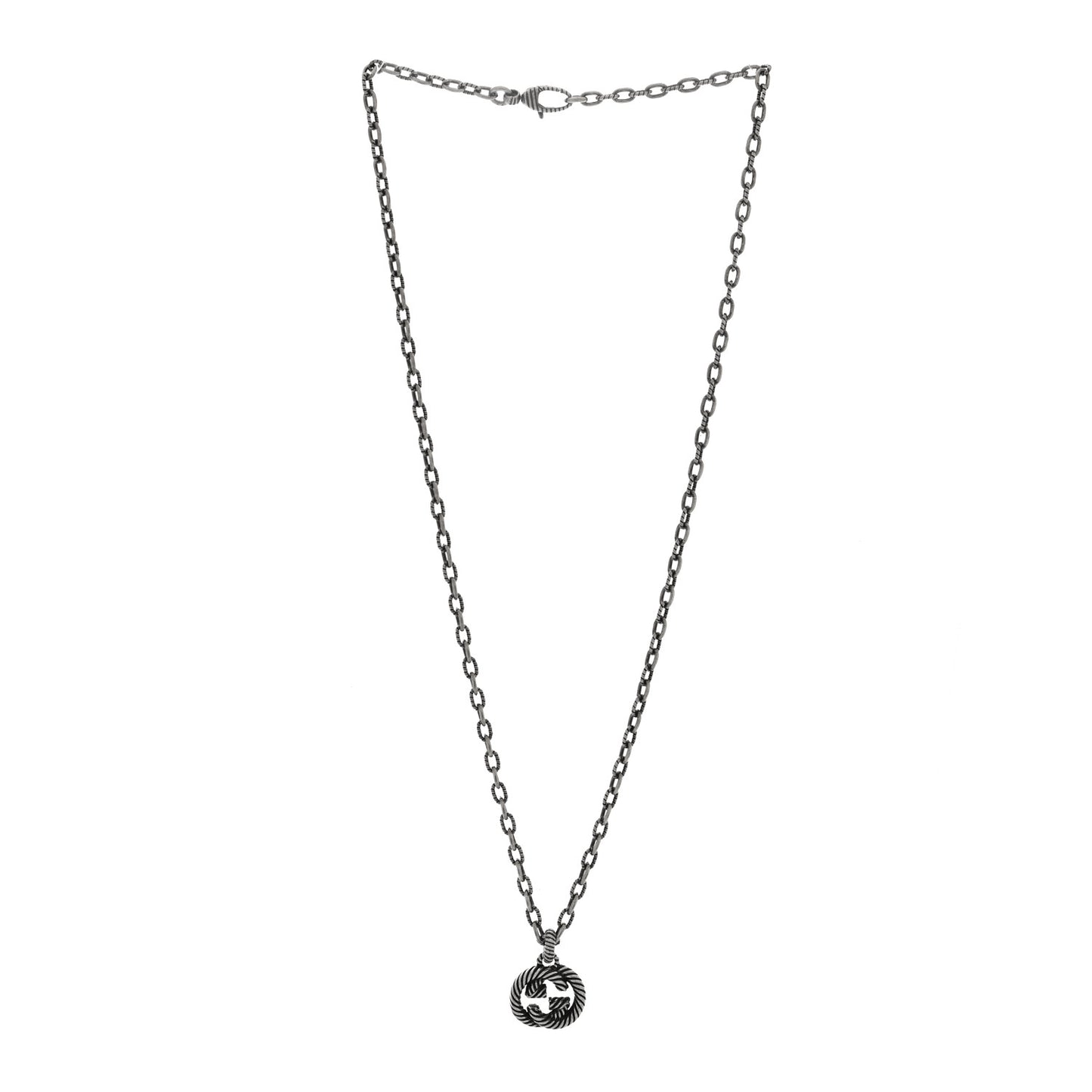 Sterling Silver Textured Interlocking G Pendant Necklace