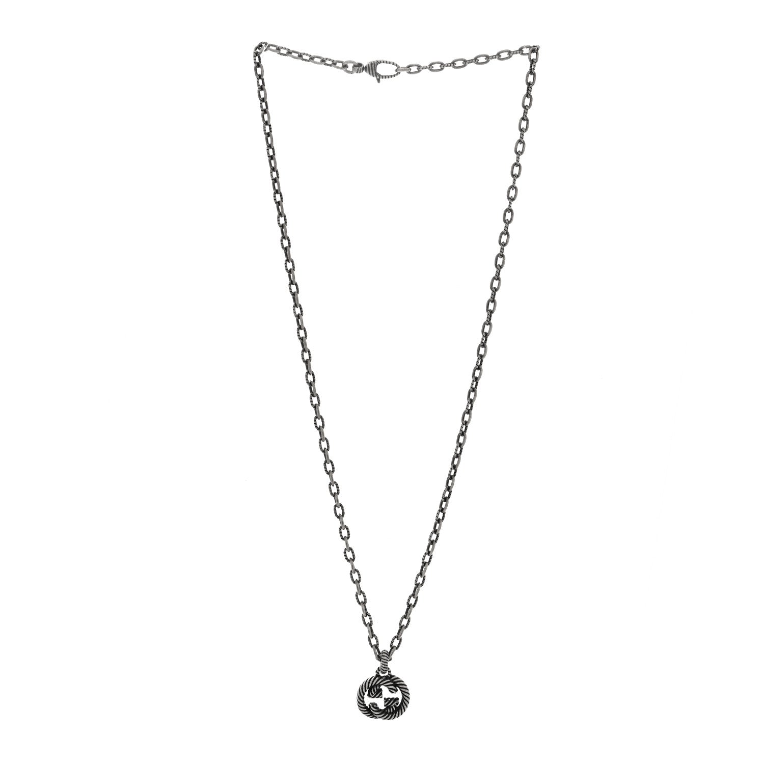 Gucci Sterling Silver Textured Interlocking G Pendant Necklace 3 of 4