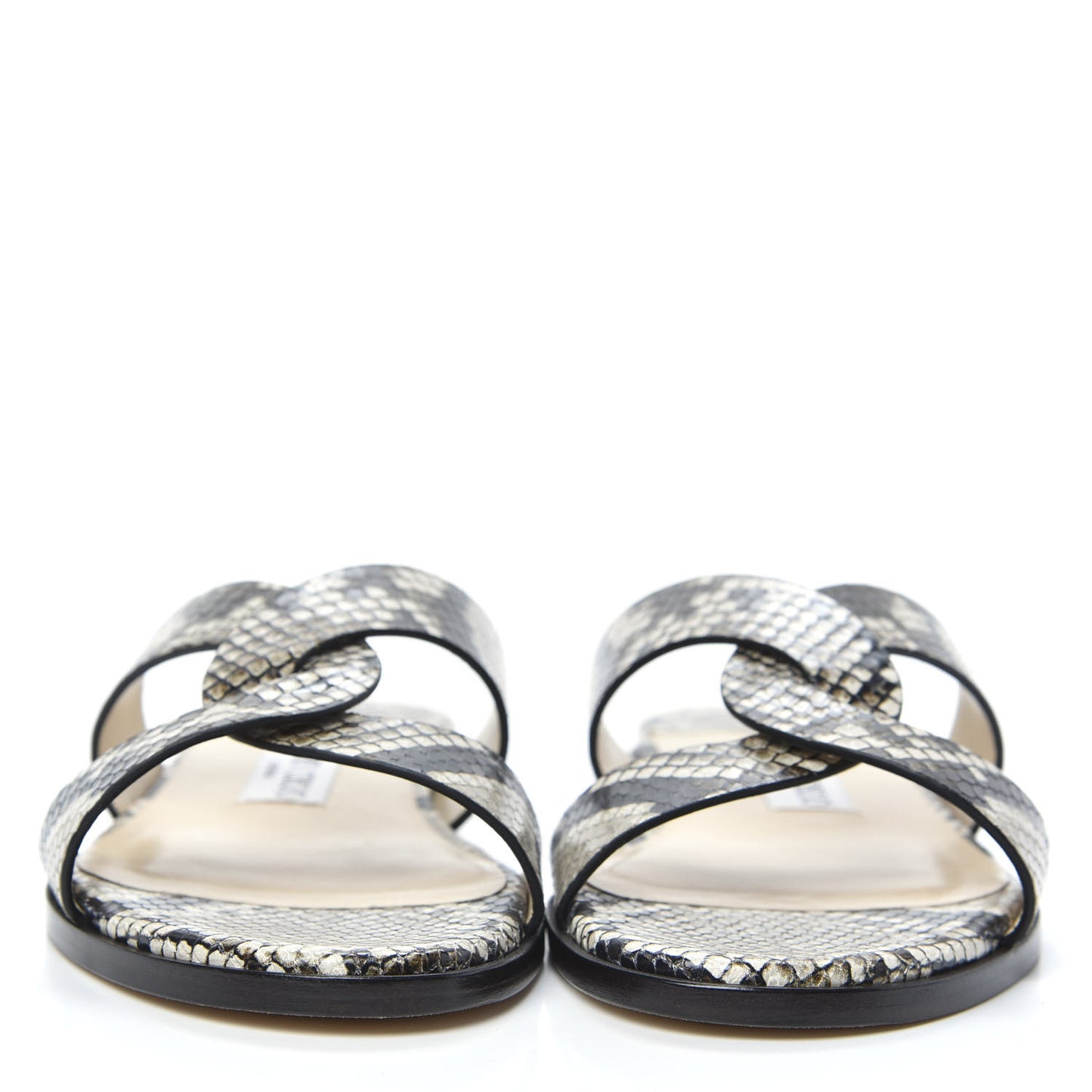 Calfskin Snake Print Atia Flat Sandals 38 Natural