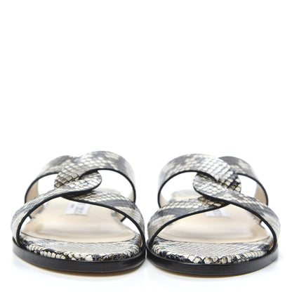 Jimmy Choo Calfskin Snake Print Atia Flat Sandals 38 Natural 2 of 9